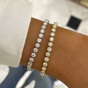 Women's 14K 18K <b>Solid</b> Gold Diamond Tennis <b>Bracelet</b> Round Brilliant Cut IGI Certified Wedding Classic Style Stackable Bangles - Product Image 3