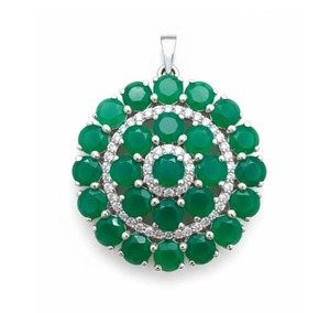 จี้รูปดอกไม้ทำจากหินออนิกซ์สีเขียวธรรมชาติ 100% สำหรับผู้หญิงจาก Rhaya Jewels ชุบโรเดียมบนเงินสเตอร์ลิง ดีไซน์เรียบหรู เหมาะเป็นของขวัญสุดพิเศษ - Product Image 1