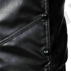 <b>Men's</b> Black <b>LEATHER</b> OR PU <b>Leather</b> <b>Jacket</b> Stand Collar Zipper Closure Moto Biker Style Slim Fit Autumn Wear - Product Image 5