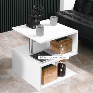 Tavolino da Caffè a 3 Livelli a Forma di S in MDF Bianco con Piano Sollevabile e 2 Pali di Supporto in Acciaio, Tavolino Multilivello per Soggiorno - Product Image 6
