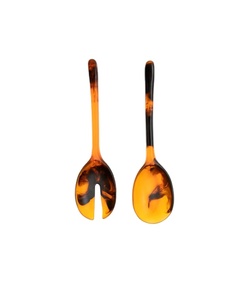 Servidores de ensalada de resina de tortuga Juego de dos piezas para servir ensalada elegante Pasta y aperitivos Cucharas de resina duraderas con estilo - Product Image 1