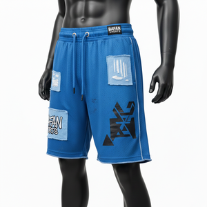 Men High Quality <b>Mesh</b> Shorts 160 GSM Lightweight Polyester Fabric Blue Style With Label Heat Transfer Workout <b>Mesh</b> men's shorts - Product Image 4