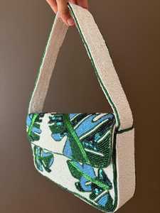 SOL MER Handmade Rectangular Embroidered Polyester Glass Beads Washable Handbag Swimming Pattern Textile Model - Product Image 3