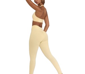 Conjunto Deportivo para Mujer con Logotipo Personalizado, Secado Rápido, Bra Deportivo y Leggings de Cintura Alta, Color Sólido, 2 Piezas, Ropa Deportiva para Yoga y Fitness - Product Image 3