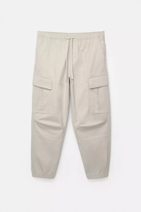 Pantalon cargo décontracté pour homme, taille élastique avec cordon de serrage, couleur unie, plusieurs poches, respirant, en coton, style printemps - Product Image 1