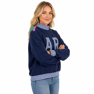 Sweat-shirt à col montant en molleton épais et surdimensionné, avec lettrage AR Gingham et bordures côtelées, style Arkansas - Product Image 2