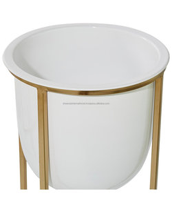 Maceta cilíndrica chapada en oro moderna, soporte de hierro para decoración de jardín interior/exterior, maceta - Product Image 5