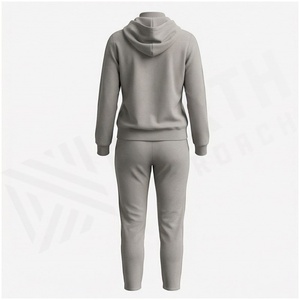 Conjunto Deportivo de Mujer con Capucha y Cremallera, Color Sólido, Manga Larga, Pantalones Jogger Casuales, Sudadera, Otoño, Poliéster de Peso Medio, 2 Piezas - Product Image 2