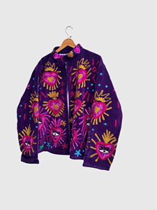 Veste à col mandarin brodée à la main avec motif géométrique, manches longues, style velours, design blouson pour adulte, idéale pour l'automne - Product Image 1