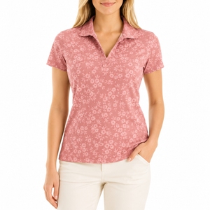 Polo pour femme à imprimé floral, élégant, confortable, respirant, tendance, vêtements d'été contemporains, style de vie féminin - Product Image 1