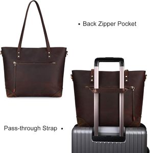 Genuine Leather Casual <b>Tote</b> <b>Bag</b> With <b>Zipper</b> Closure And Shoulder Straps For Daily Use Genuine Leather <b>Tote</b> <b>Bag</b> Handbag - Product Image 2