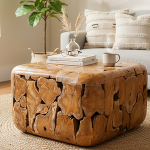 Mesa de Centro ARTERRA Premium Hecha a Mano, Diseño Rústico de Cubo de Madera, Diseño de Raíz de Teca Natural, Mueble Moderno para Sala de Estar - Product Image 3