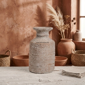 Urne en terre cuite rustique du Népal, ciselée, faite à la main, pot en argile décoratif, vase en céramique pour table, vente en gros - Product Image 4