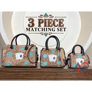 Ensemble de sacs de voyage en cuir véritable de qualité supérieure, à motifs floraux, faits à la main, style vintage, sacs à bandoulière, sacs de week-end, sacs à main unisexes - Product Image 1