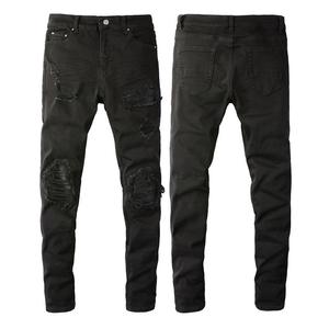 HAMIO SPORTS Jean slim noir déchiré pour homme, coupe droite, résistant à la décoloration, séchage rapide, respirant, en Spandex/Coton - Product Image 4