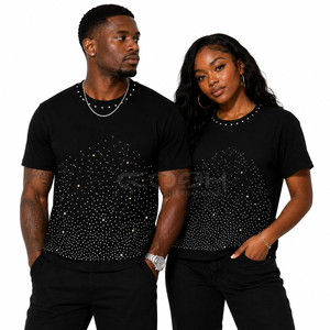 Cosh International Men's Black Short Sleeve Rhinestone Dot Pattern T-<b>Shirt</b> Regular Fit O-Neck Casual Jersey <b>Shirt</b> - Product Image 1