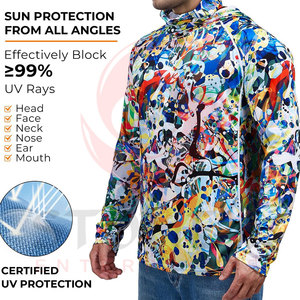 Sudadera con capucha de manga larga para hombre, estampada a color, UPF 50, anti-UV, para pesca, con logo en la manga izquierda y cierre de cremallera. - Product Image 3