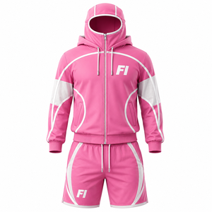 Custom Zip up Sweatsuit Shorts Applique <b>Patch</b> Embroidery Distresses Acid Wash Hoodie Tracksuit Flared Sweatpants men's <b>jackets</b> - Product Image 4