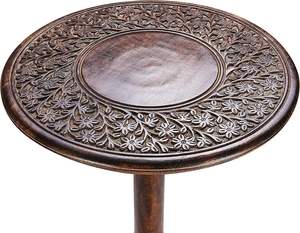 Mesa de Centro de Madera Tallada a Mano para Sala de Estar |   Mesa Auxiliar Redonda Antigua de Madera de Mango |   Mesa Auxiliar de un Solo Pilar para Dormitorio - Product Image 3