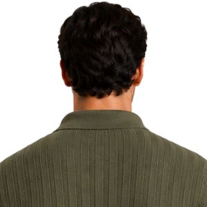 Pull polo en tricot côtelé vert olive à manches longues, col boutonné, décontracté, doux, chaud, hiver, homme, logo personnalisé, mode haut de gamme - Product Image 3