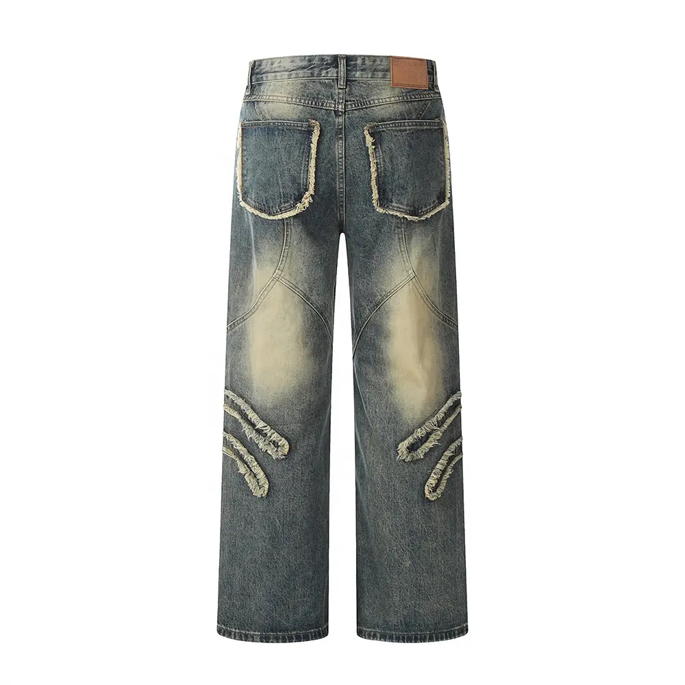 GDTEX yüksek sokak vintage stil erkekler için denim pantolon sıkıntılı denim kot baggy kot