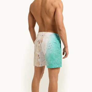 Short de bain imprimé scène de plage pour homme, taille mi-haute, fermeture boutonnée, séchage rapide, décontracté, 100 % polyester - Product Image 4