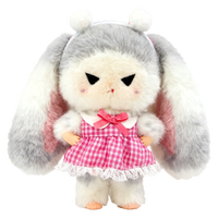 Peluche rembourrée avec des oreilles de lapin, robe à carreaux et nœud rose pour cadeau d'anniversaire pour enfants