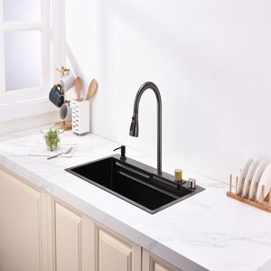 Fregadero de cocina grande de acero inoxidable Nano 304 con diseño de cascada de lluvia, un solo seno para grifos domésticos y verduras - Product Image 1