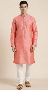 Ensemble Kurta Pyjama en Soie Artisanale Jacquard pour Hommes en Gros - Product Image 4