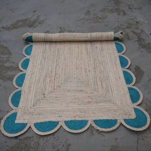 Alfombra de Yute Natural Trenzada, Hecha a Mano, Ecológica, Lavable, con Borde Festoneado Color Verde Azulado, 100% Yute Natural, Artesanía - Product Image 4