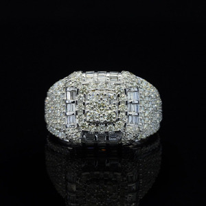 Luxury Women's 18K Gold Moissanite Cocktail <b>Ring</b> Geometric Baguette Pave Setting Engagement <b>Statement</b> Jewelry - Product Image 1