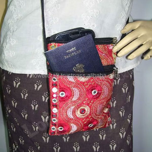 Elegant Mirror & Zari Embroidery Border Mobile & <b>Coin</b> Bag with Floral Design Fancy Handmade Ethnic Style Pouch for Women Girls - Product Image 3