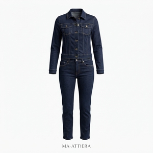 <b>Women</b> Dark <b>Blue</b> Denim Jacket And Skinny <b>Jeans</b> Set Casual Two Piece Matching Denim Outfit Streetwear Fashion - Product Image 3
