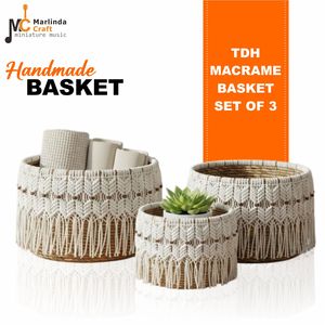 Juego de 3 cestas de macramé TDH, artesanía de macramé con corteza de banano - Product Image 1
