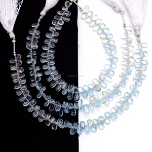 Venta al por mayor de alta calidad aguamarina azul 8 pulgadas suave forma de pera cuentas 7X4 9X5 MM hebra para la fabricación de joyas superior - Product Image 4