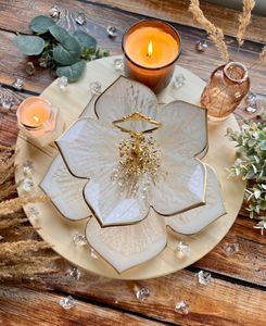 Flower Resin <b>Cake</b> Stand, Fruit Stand, Cupcake Stand, Grazing Stand, White and Gold Resin Tray, <b>Wedding</b> <b>Cake</b> Floral Resin <b>Cake</b> St - Product Image 4