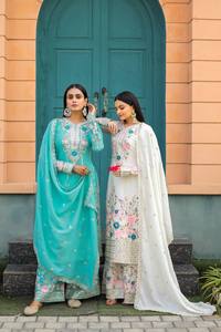 Conjunto de Salwar Kameez Rosa Bordado en Seda para Mujer con Dupatta, Traje Tradicional Indio Pakistaní con Diseño Floral para Bodas y Fiestas - Product Image 6