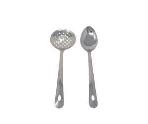 Juego de Cucharas para Servir de Acero Inoxidable, Diseño Clásico, Ranuradas y Sólidas, con Acabado Pulido Espejo y Mango Largo - Product Image 1