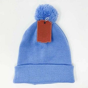 <b>Light</b> Blue Acrylic <b>Beanie</b> With Pom-Pom Unisex Winter <b>Hat</b> Casual Style 56-58CM Head Circumference Computer Knitted Solid Color - Product Image 1