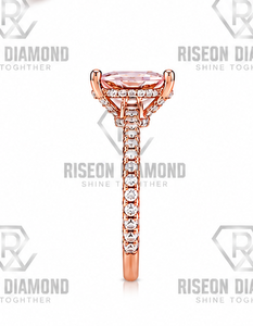 Anillo de compromiso con diamante rosa talla cojín, halo de oro rosa, banda de aniversario con pavé, joyería fina de laboratorio premium, regalo para mujer - Product Image 6