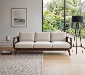 Canapé semi-circulaire scandinave MT Furniture à trois places, structure en chêne massif, rembourrage en mousse, revêtement en tissu, marron, garantie 3 ans, pour salon - Product Image 4