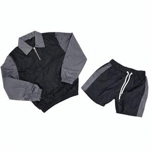 Ensemble de survêtement color block pour femme, veste coupe-vent à col rabattable et demi-zip, et short à cordon de serrage - Product Image 4