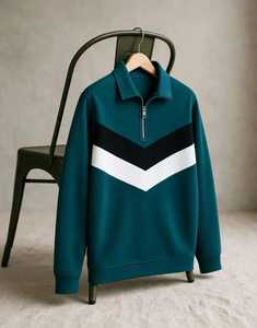 เสื้อสเวตเตอร์ครึ่งซิปผ้าเฟรนช์เทอร์รี่ยูนิเซ็กซ์ ONETEN APPARELS สำหรับชุดนักเรียนมัธยม 100% ผ้าฝ้าย สีเขียว ดำ ขาว ลายเชฟรอน - Product Image 3