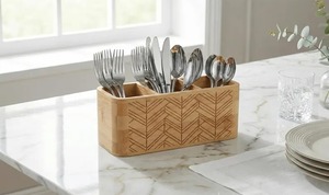 Caja de madera para cubiertos con compartimentos inteligentes, organizador de utensilios de cocina, bandejas para cubiertos, para el hogar y la cocina, de la India. - Product Image 3