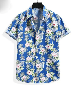 เสื้อเชิ้ตแขนสั้นพิมพ์ลายดอกไม้ ปกคอปก ทรงปกติ ผ้าทอ เสื้อฤดูร้อนสำหรับผู้ชาย - Product Image 4