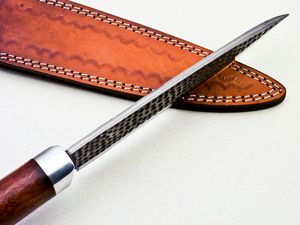 Custom 67-Layer Damascus Chef <b>Knife</b> Hand Forged with Wooden Handle Ambidextrous Leather Sheath OEM Manufacturer for Kitchen Use - Product Image 4