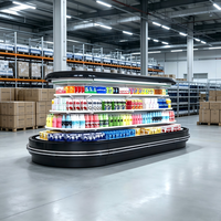 Réfrigérateur d'îlot ovale en verre trempé à bords incurvés, robuste, pour supermarchés en chaîne