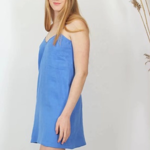 Mini-robe en mousseline pour femme, col en V, fermeture à cordon, respirante, douce, à manches courtes, pour la nuit - Product Image 1