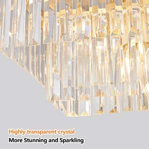 Lustre industriel moderne en or, luminaire suspendu rectangulaire en cristal, réglable E12 pour cuisine, salon, ferme - Product Image 6