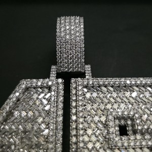 Pendentif de luxe en argent 925 serti de diamants, numéro 45, style baguette, monture en canal, unisexe, pour usage quotidien - Product Image 2